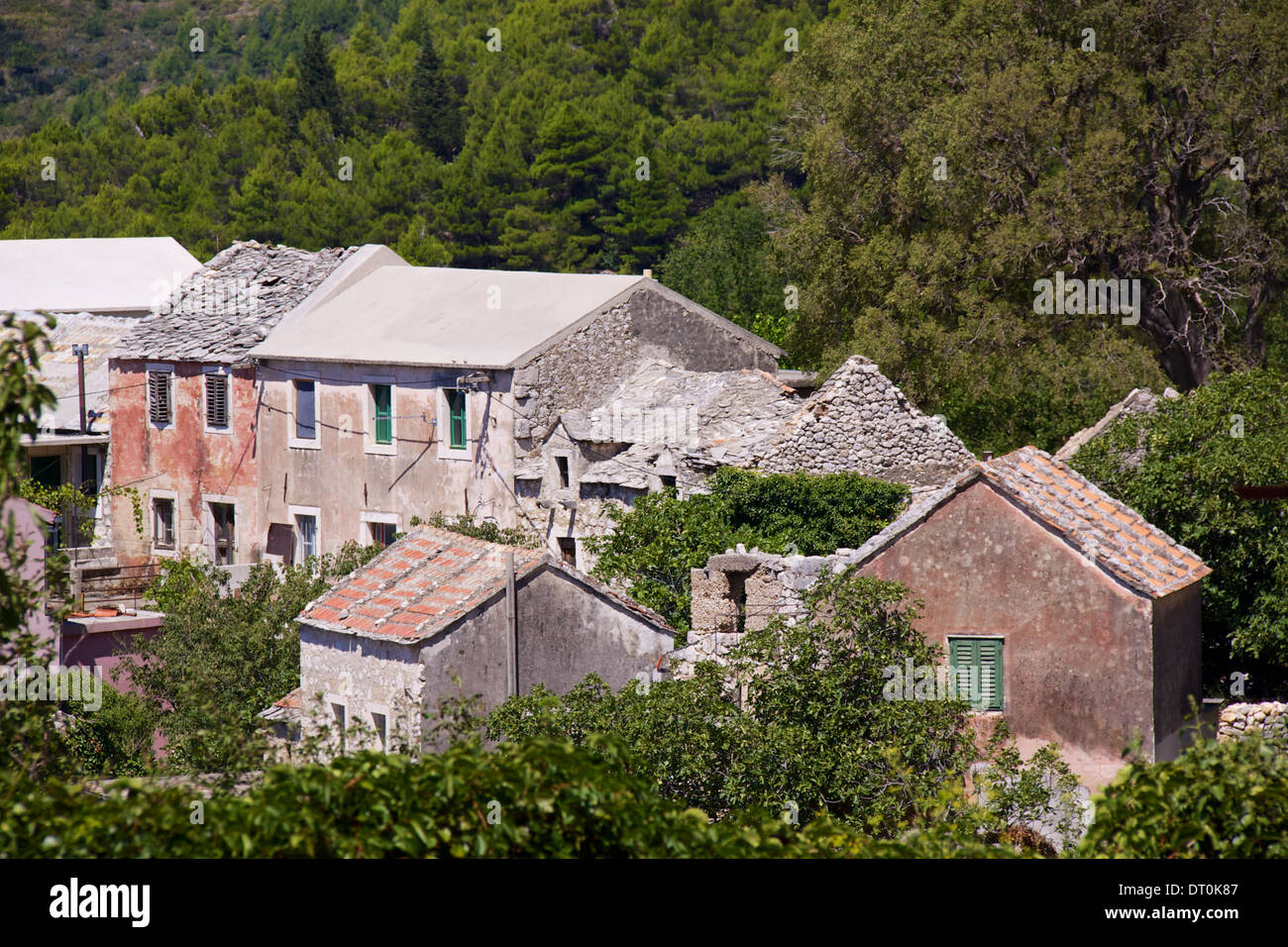 Typical stone houses in old village of Tucepi on Makarska Riviera in