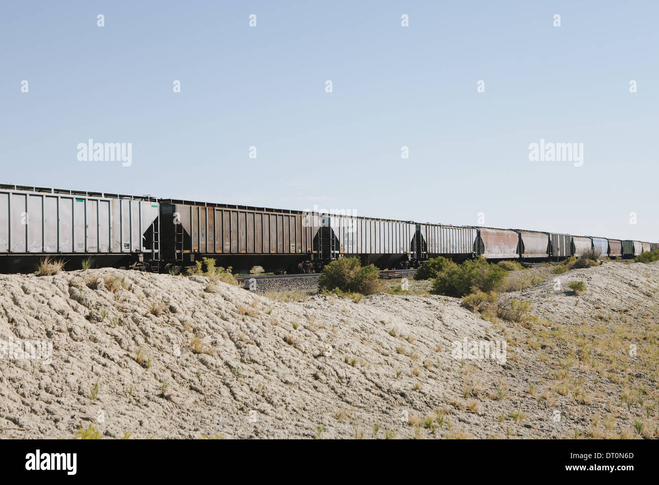 Black Rock Desert Nevada USA Wagons of train crossing the Black Rock Desert Stock Photo