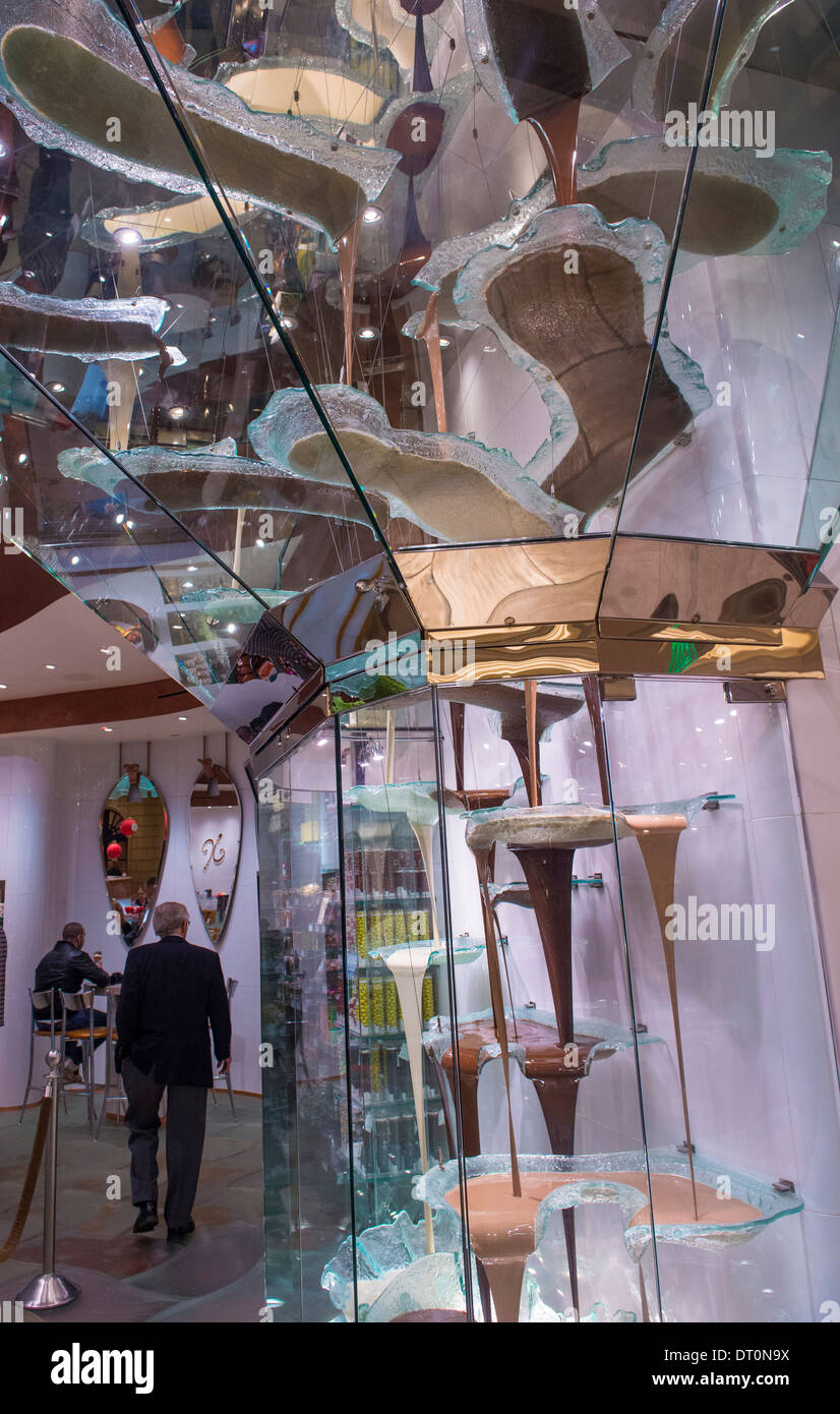 Worlds Largest Chocolate Fountain in Bellagio hotel in Las Vegas Stock