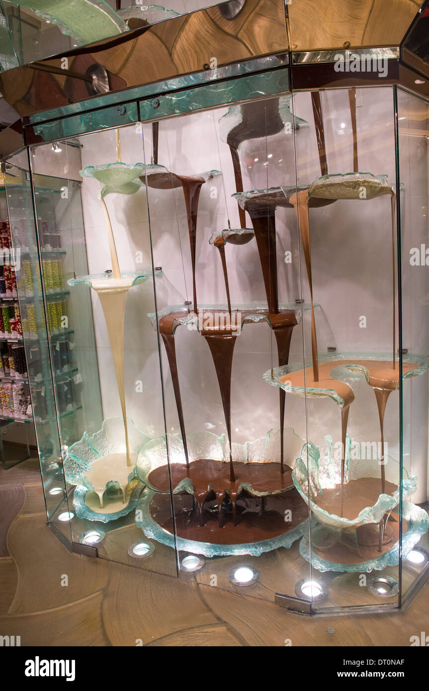 Worlds Largest Chocolate Fountain in Bellagio hotel in Las Vegas Stock