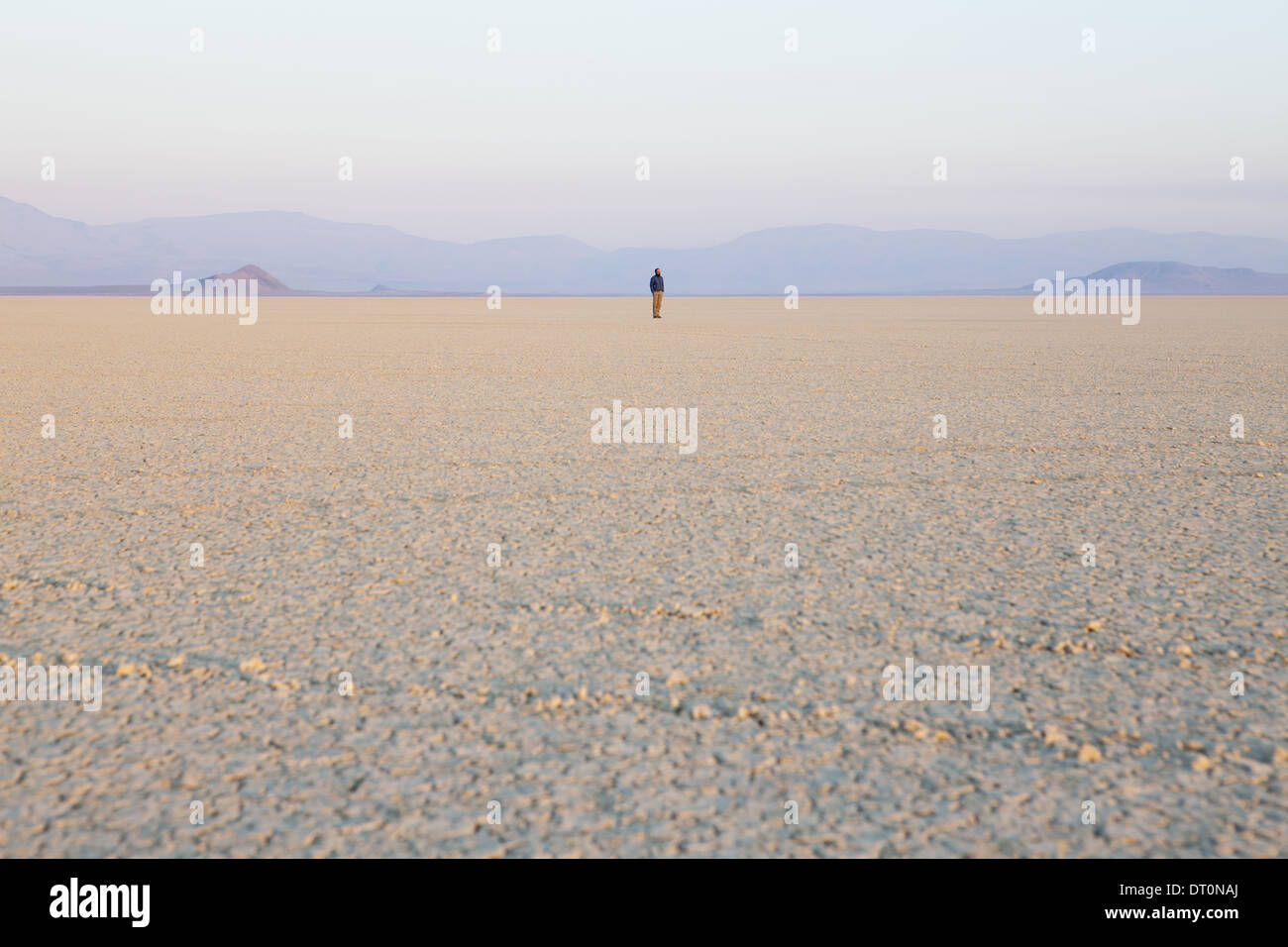 Black Rock Desert Nevada USA The figure of man in the empty desert landscape Stock Photo