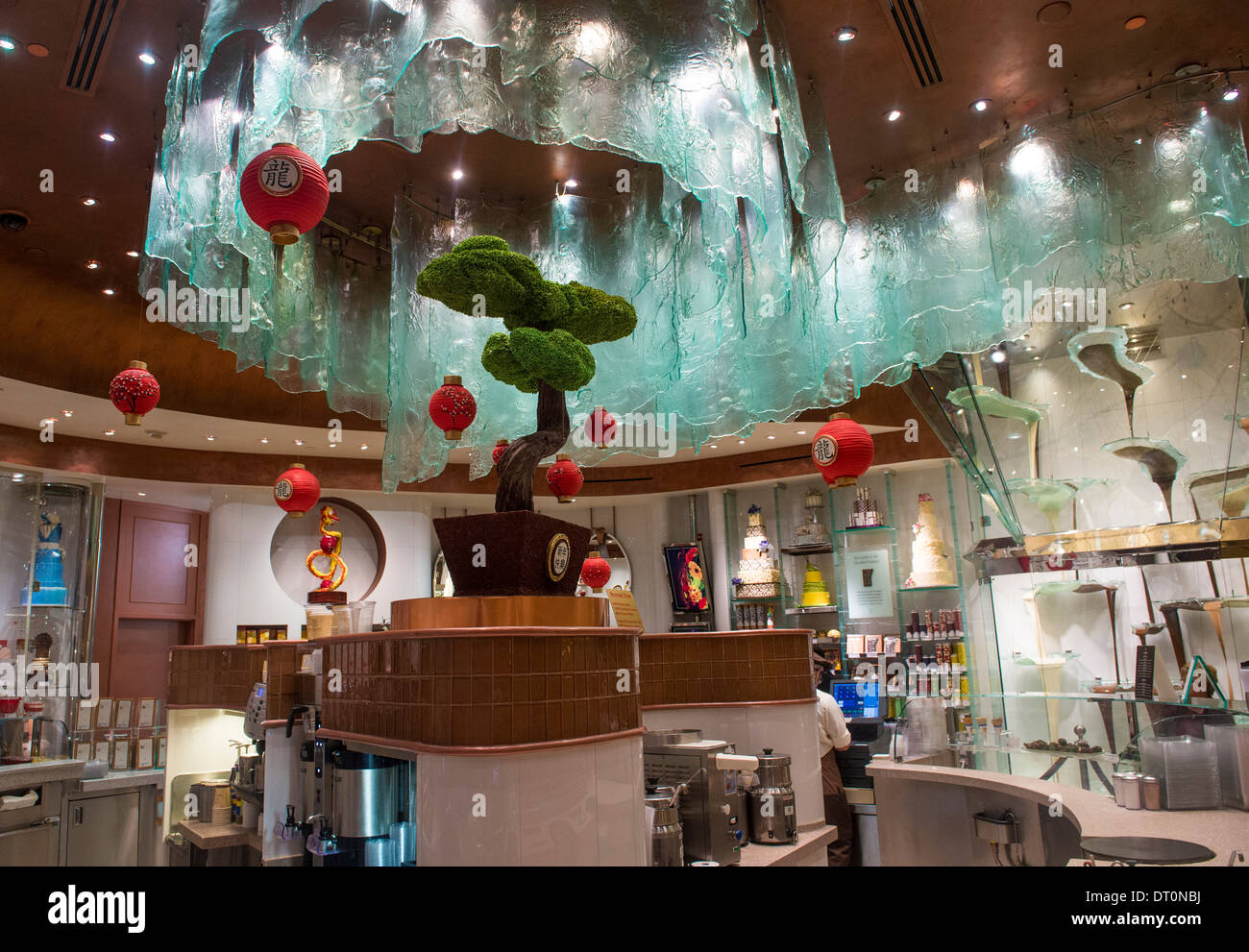 Worlds Largest Chocolate Fountain in Bellagio hotel in Las Vegas Stock