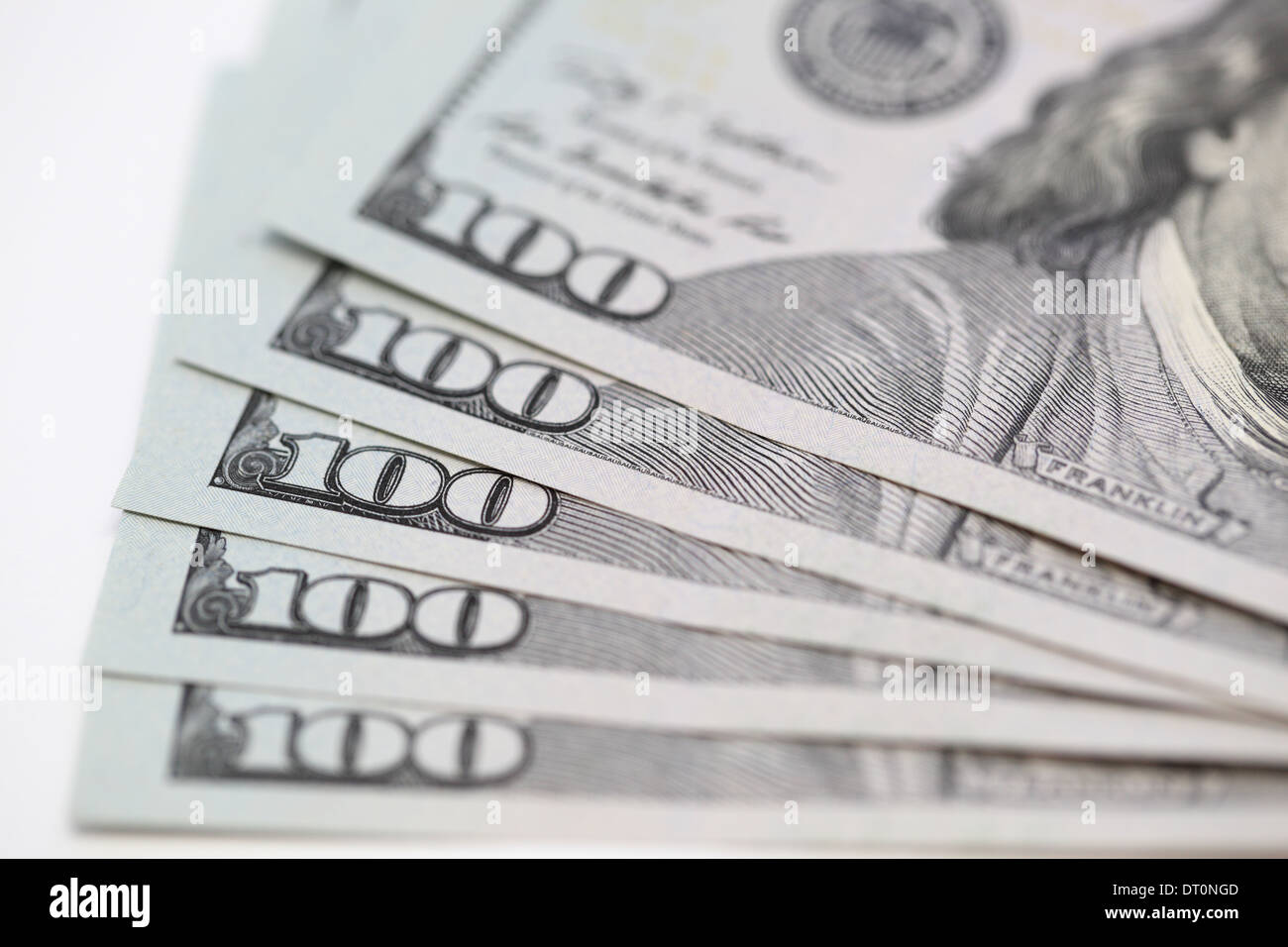 100 dollar bills isolated on white background Stock Photo