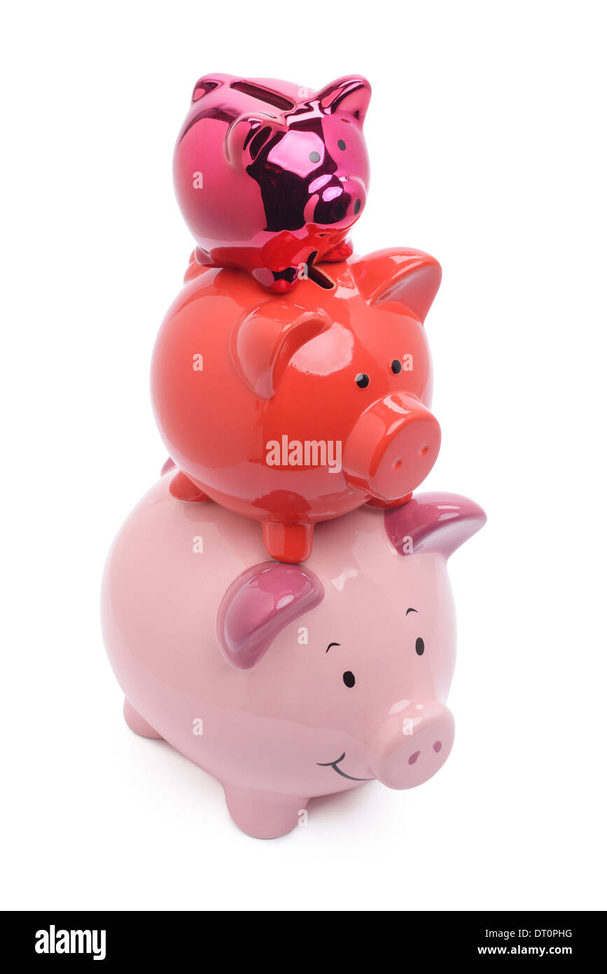 Three piggy banks stacked on top of each other Stock Photo Alamy