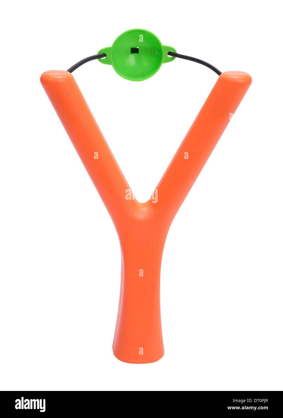 Orange and green plastic catapult Stock Photo