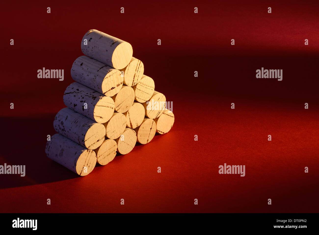 Pyramid stack of clean new wine corks Stock Photo