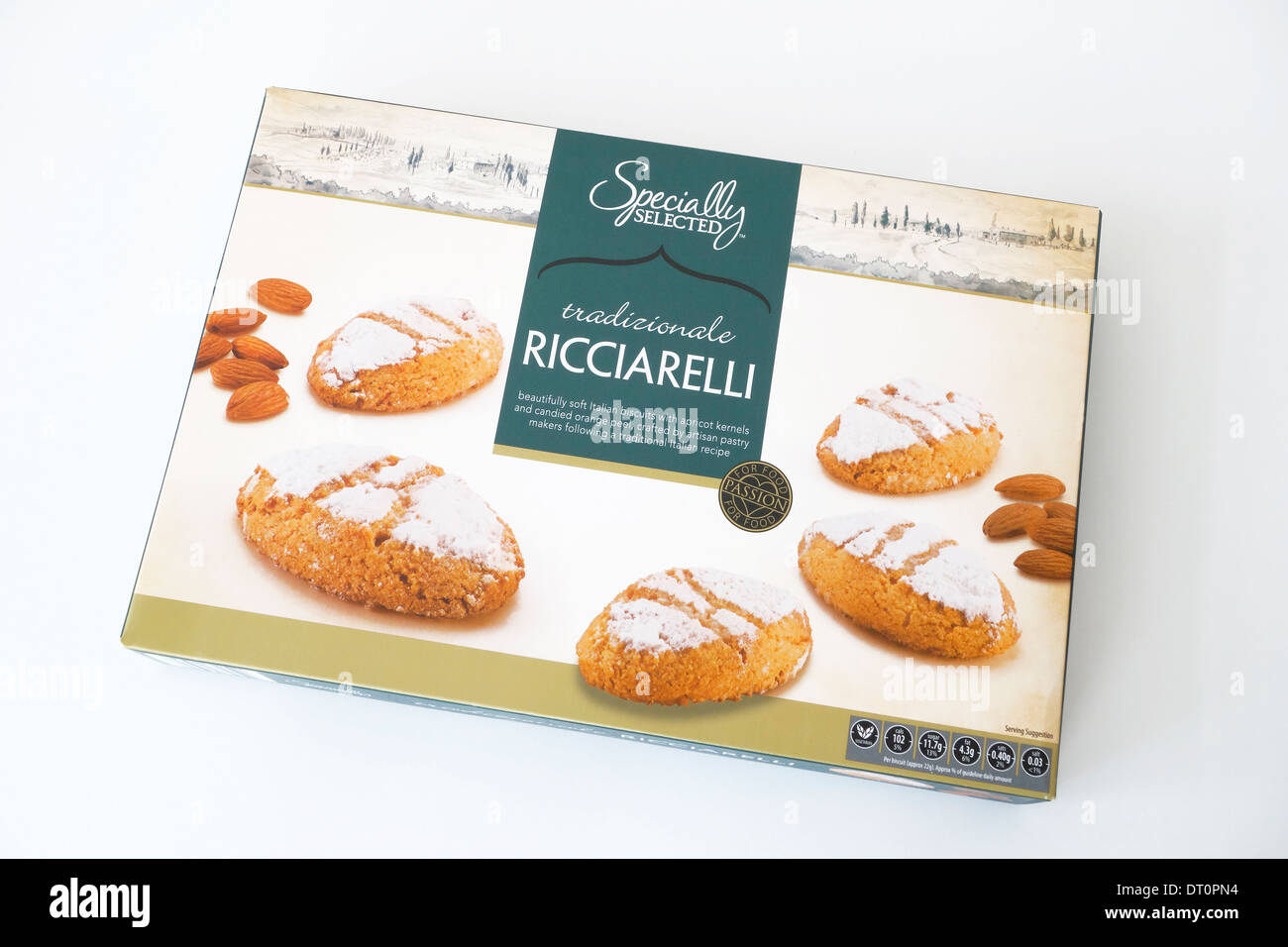 Box of Aldi Specially Selected Ricciarelli Biscuits on a White Background Stock Photo