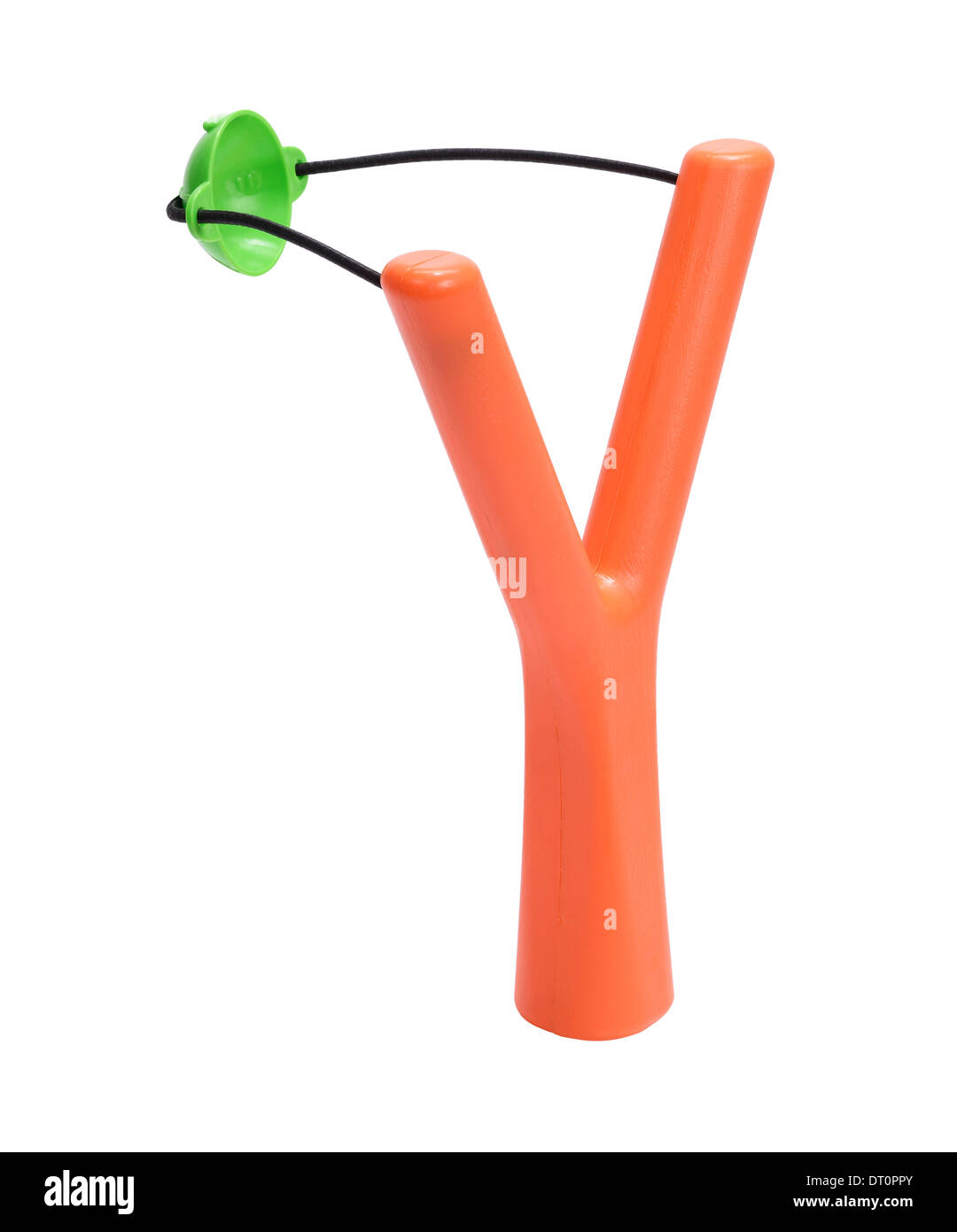 Orange and green plastic catapult Stock Photo
