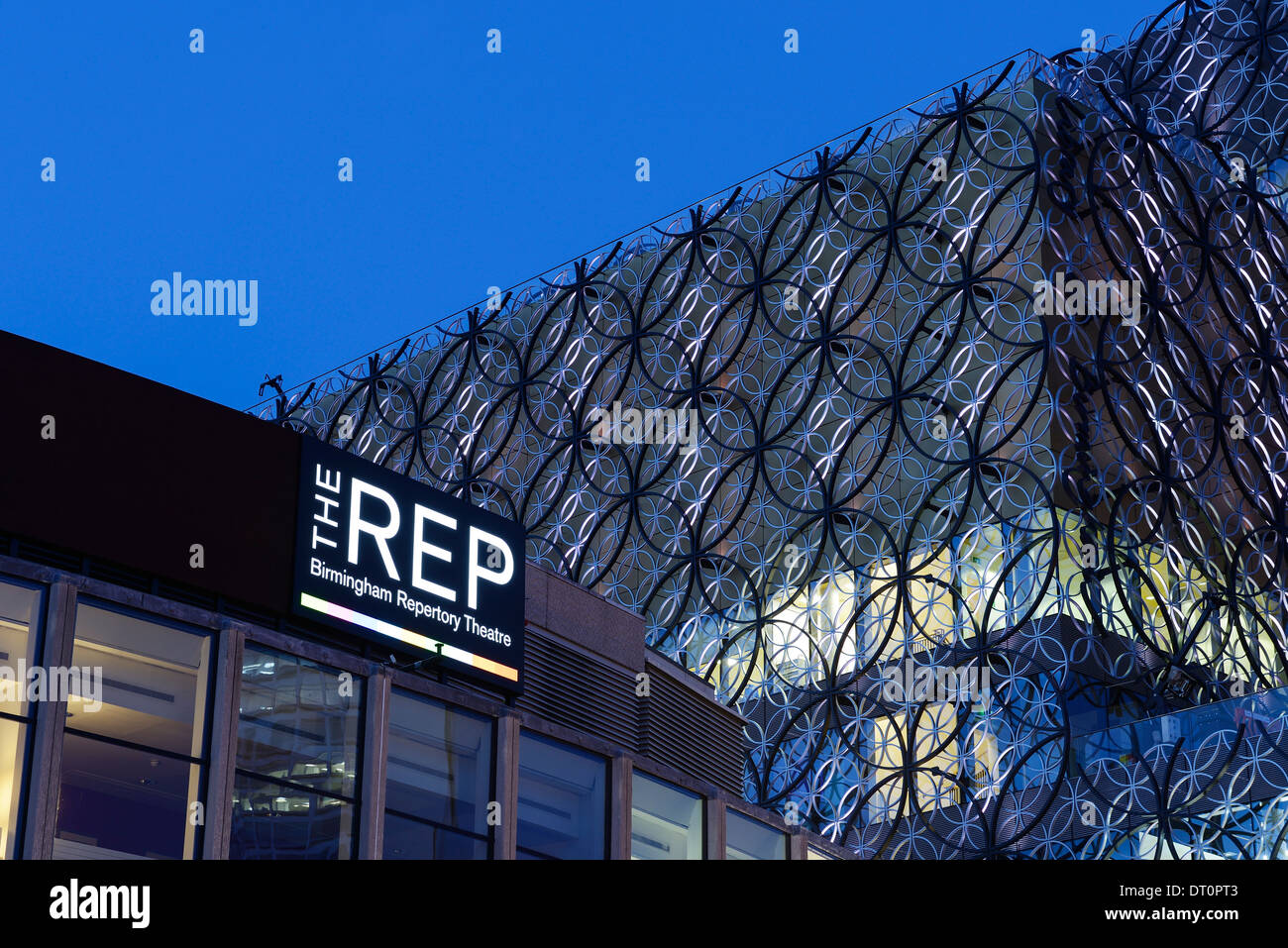 Detail of the Rep Theatre next to the Library of Birmingham Stock Photo