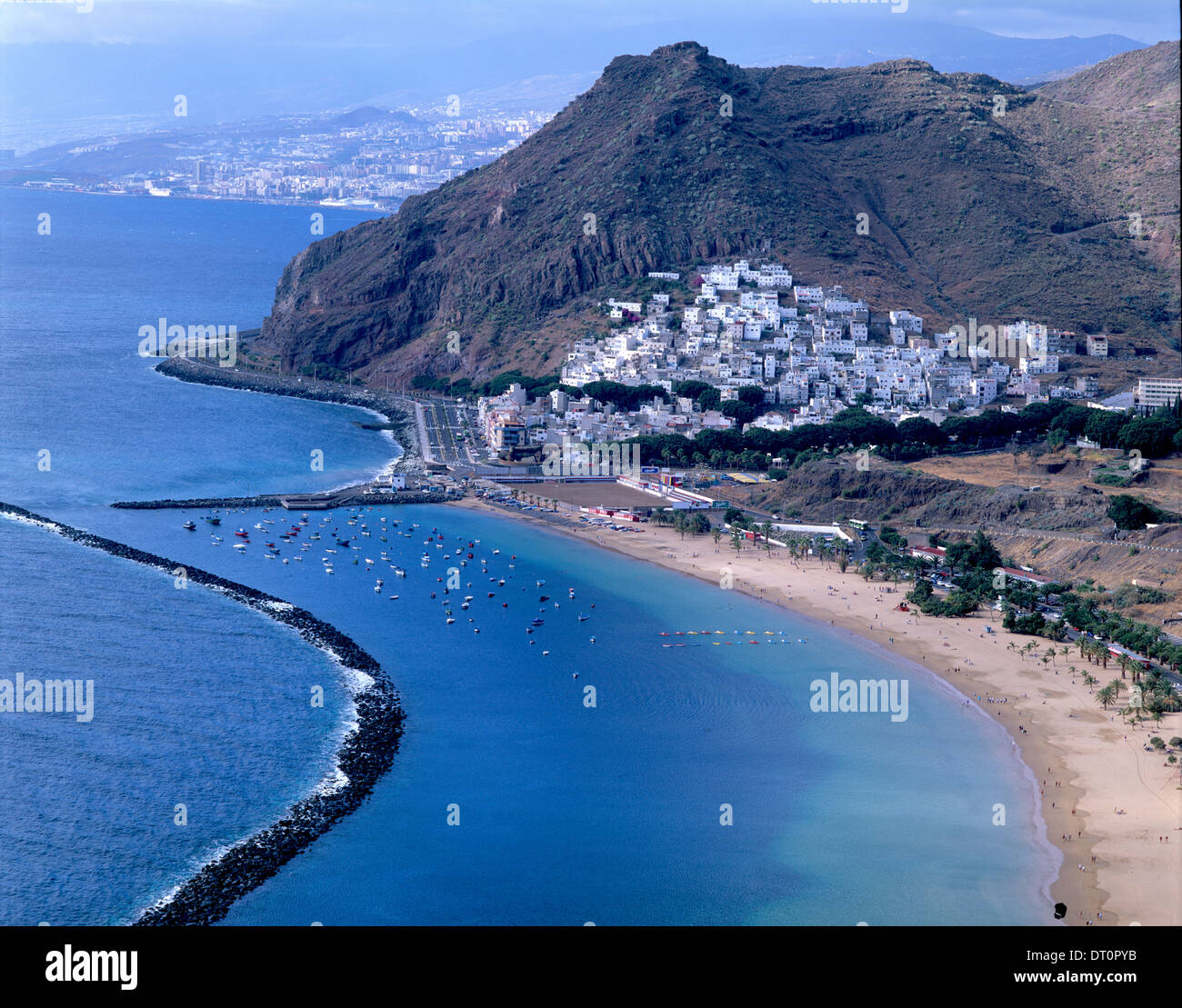 Las Teresitas beach and white houses in Santa cruz de tenerife,Canary