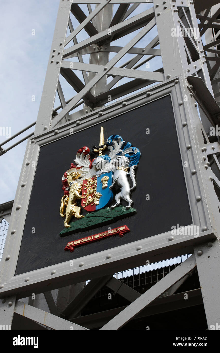 detail of a Coat of Arms on the Queens Park Bridge in Chester, England. Stock Photo