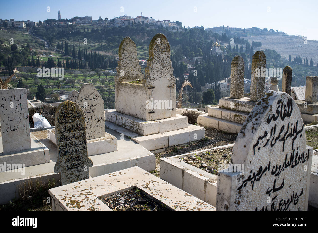 yeusefiya cemetery in Jerusalem, background Church of Mary Magdalene, Israel, Middle East Stock Photo
