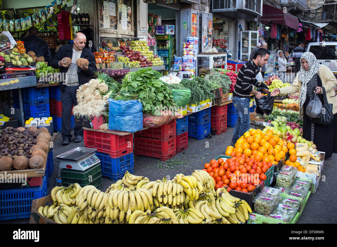 Fruit and vegetable vendors in market, old city Jerusalem, Israel Stock