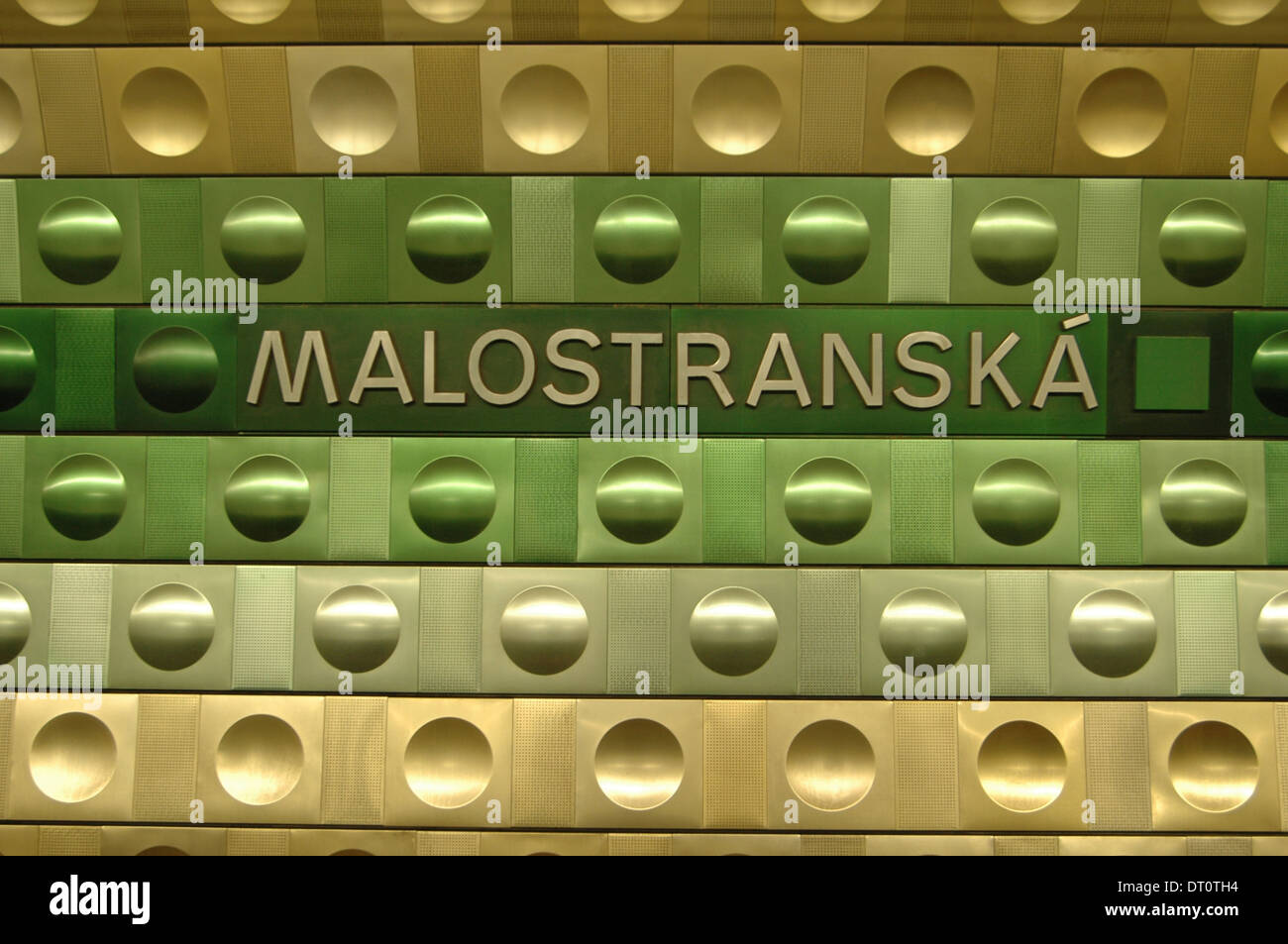 Futuristic decoration in the platform of Malostranska Metro station on Line A located under Klarov street in the Old Town Stare Mesto in Prague Czech republic Stock Photo