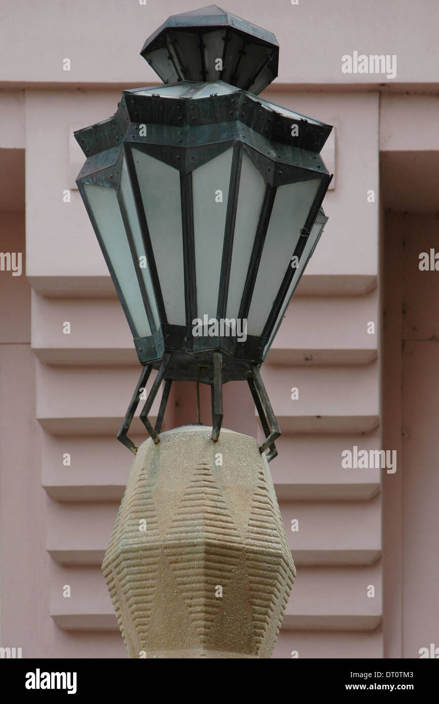 Cubist style Lamp post in Jungmannovo namesti street Nove mesto district Prague Czech republic Stock Photo