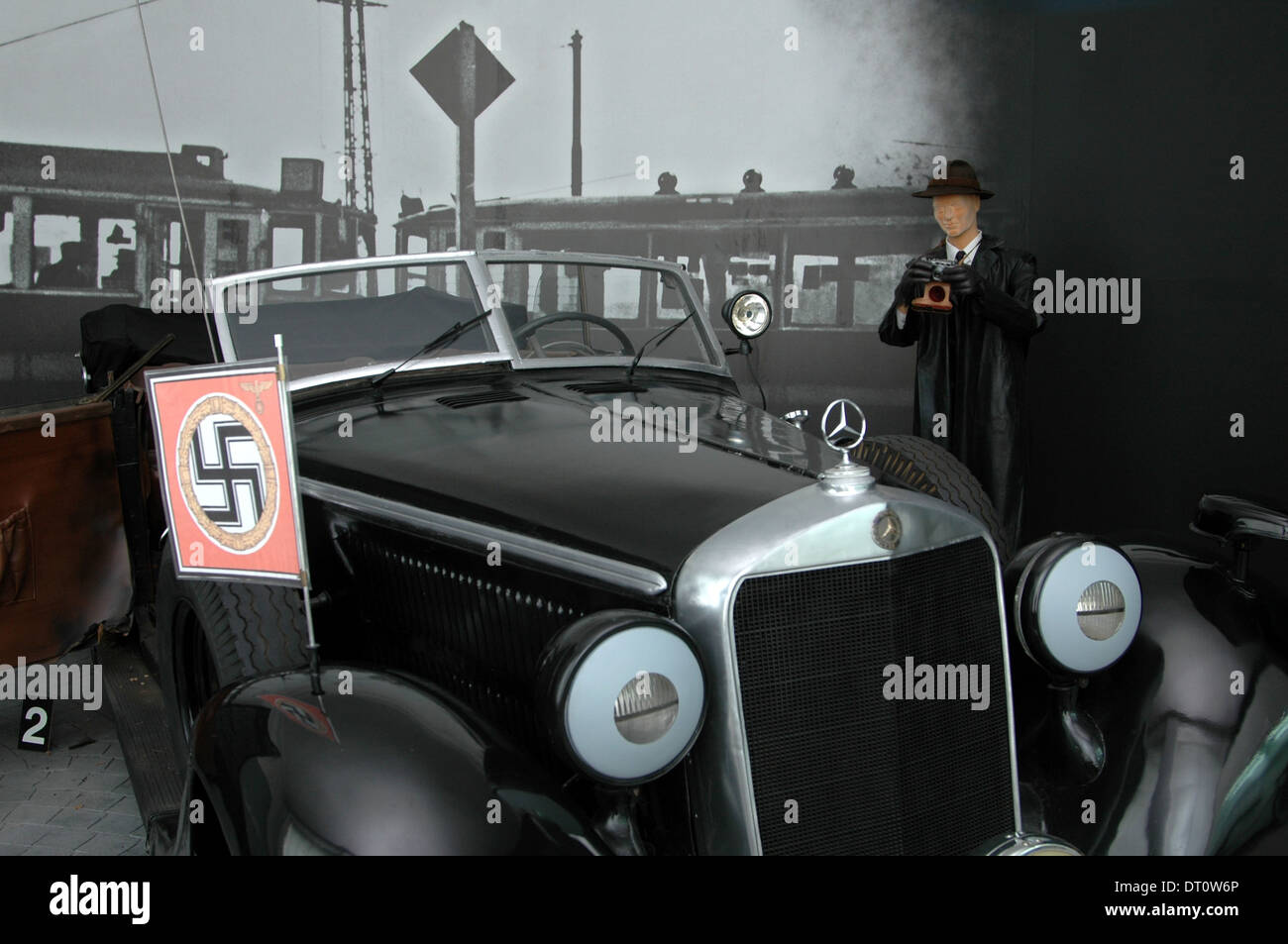 A Mercedes 320 Convertible B limousine car, similar to the one in which Nazi official Reinhard Heydrich was mortally wounded during Nazi occupation displayed at the Army museum Armadni muzeum in Zizkov district Prague Czech Republic Stock Photo