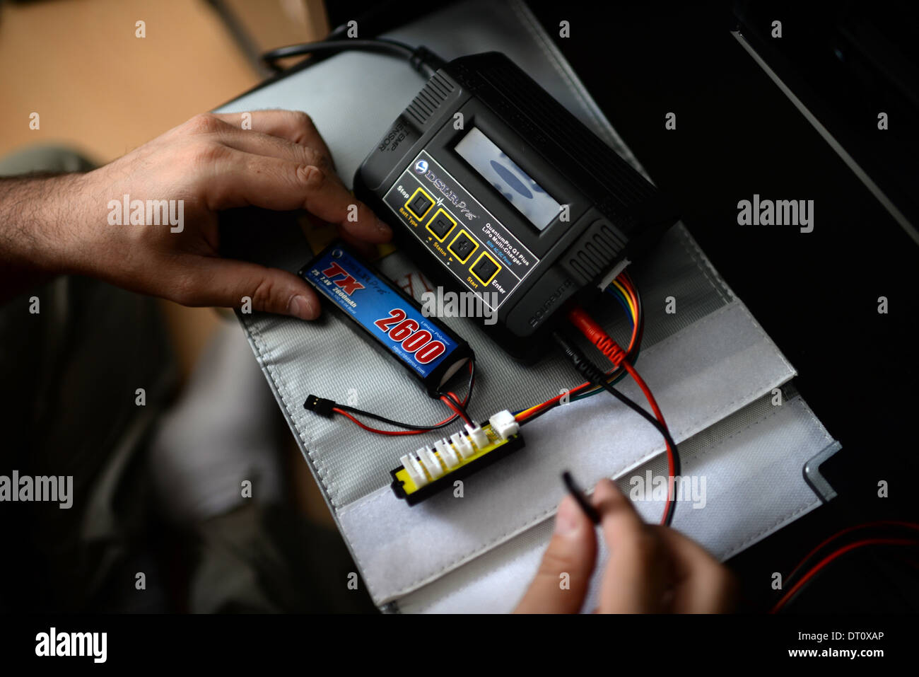 Charging and testing batteries for Phantom Drone Stock Photo Alamy