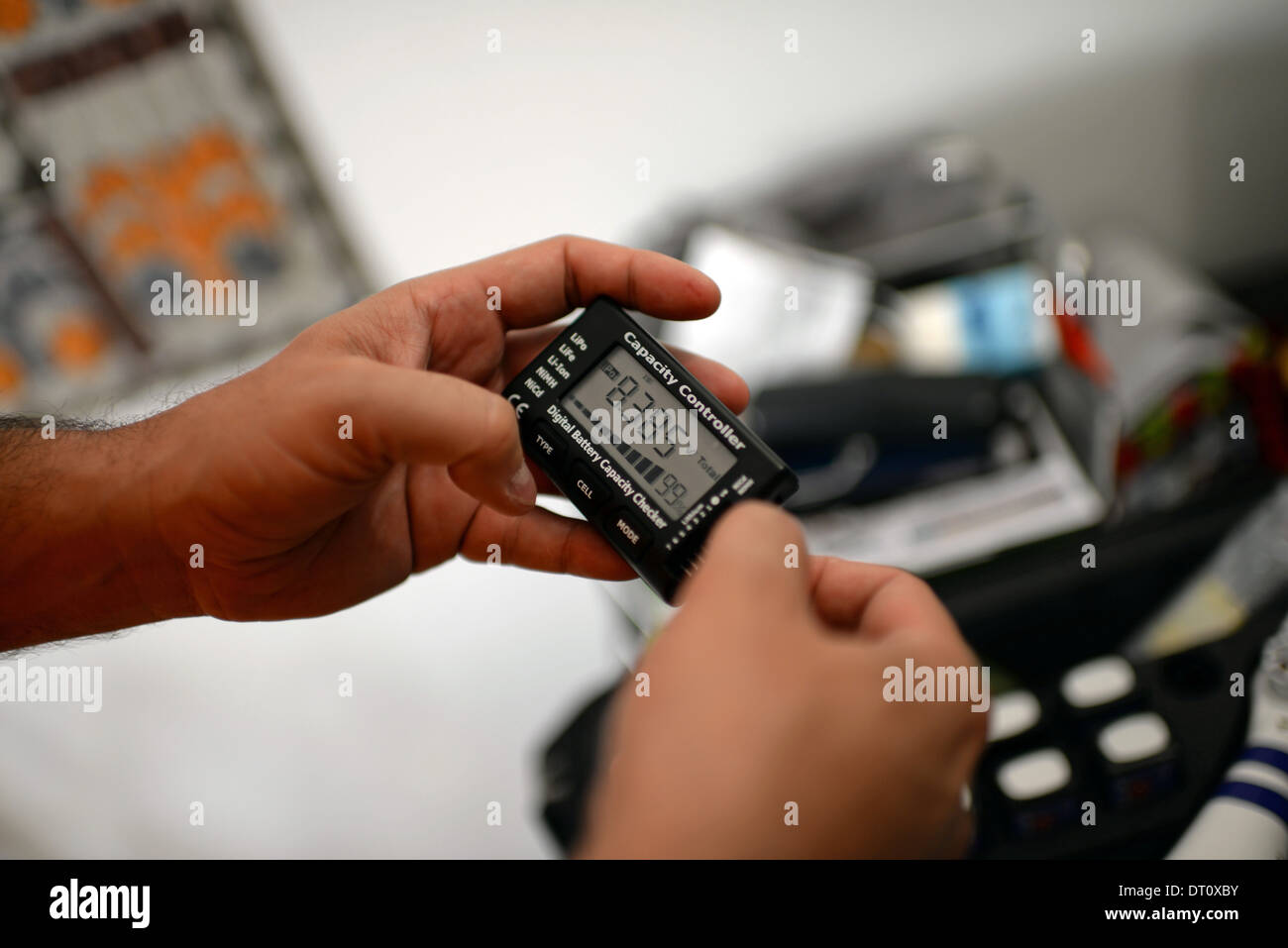 Charging and testing batteries for Phantom Drone Stock Photo Alamy