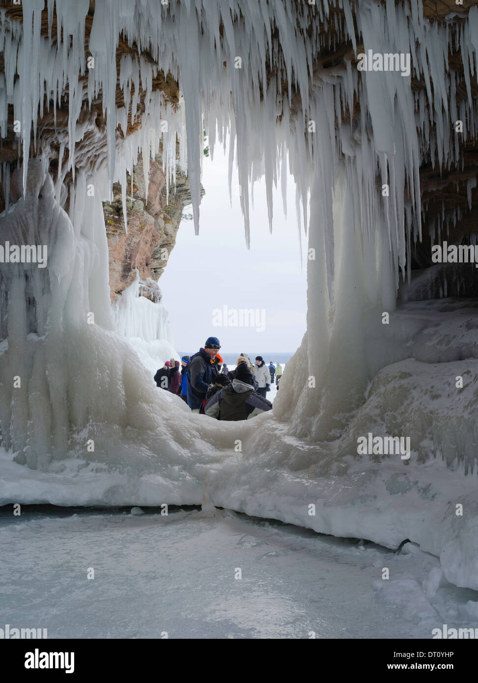 People Gather To Marvel At The Apostle Island Ice Caves Makwike Bay Near Bayfield Wisconsin On A Cold February Day Stock Photo Alamy