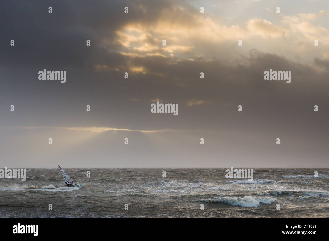 Wind surfer on a windy day in the Solent, Hampshire Stock Photo