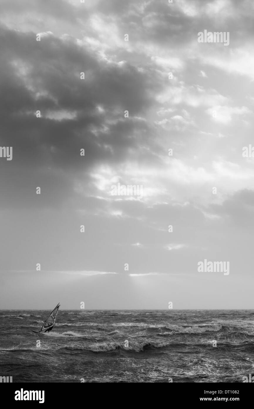 Wind surfer on a windy day in the Solent, Hampshire Stock Photo