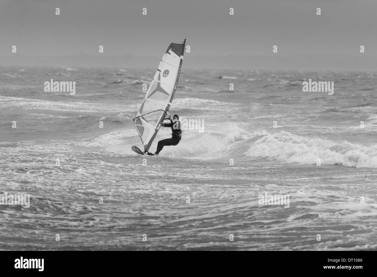 Wind surfer on a windy day in the Solent, Hampshire Stock Photo