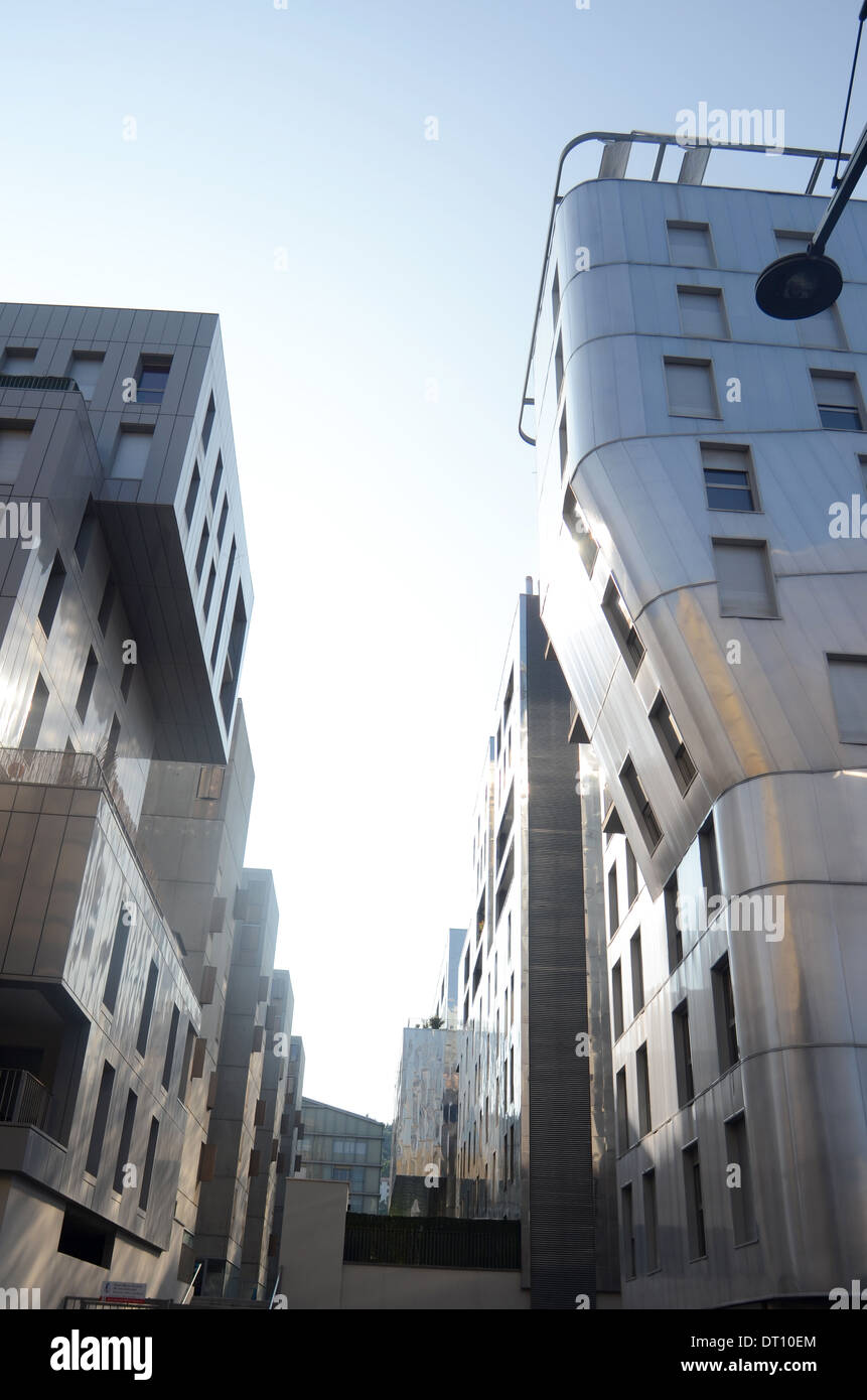 Modern metallic apartment buildings, La Confluence area, Lyon, France