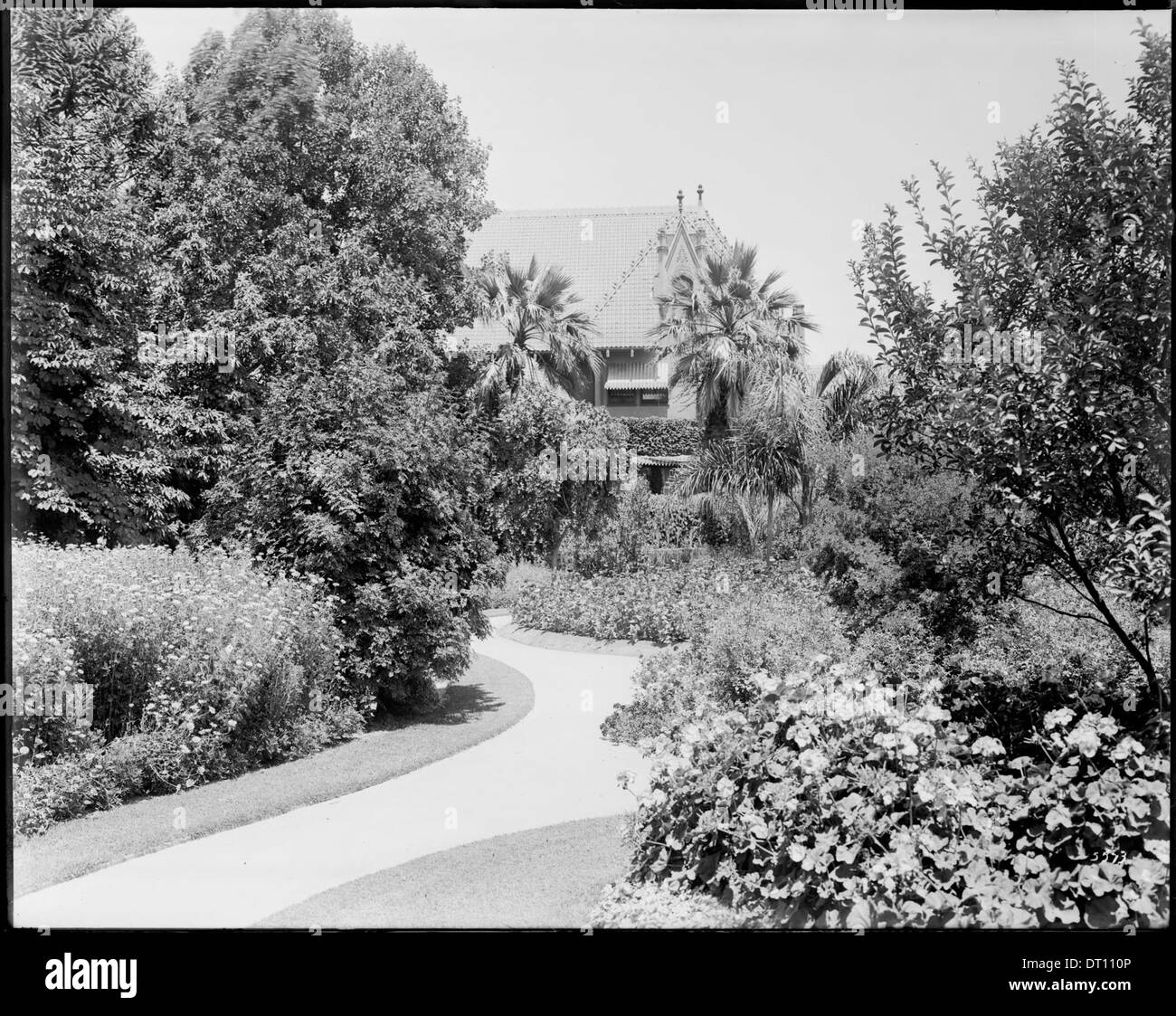 Exterior front view of the Doheny mansion, West Adams district, Los