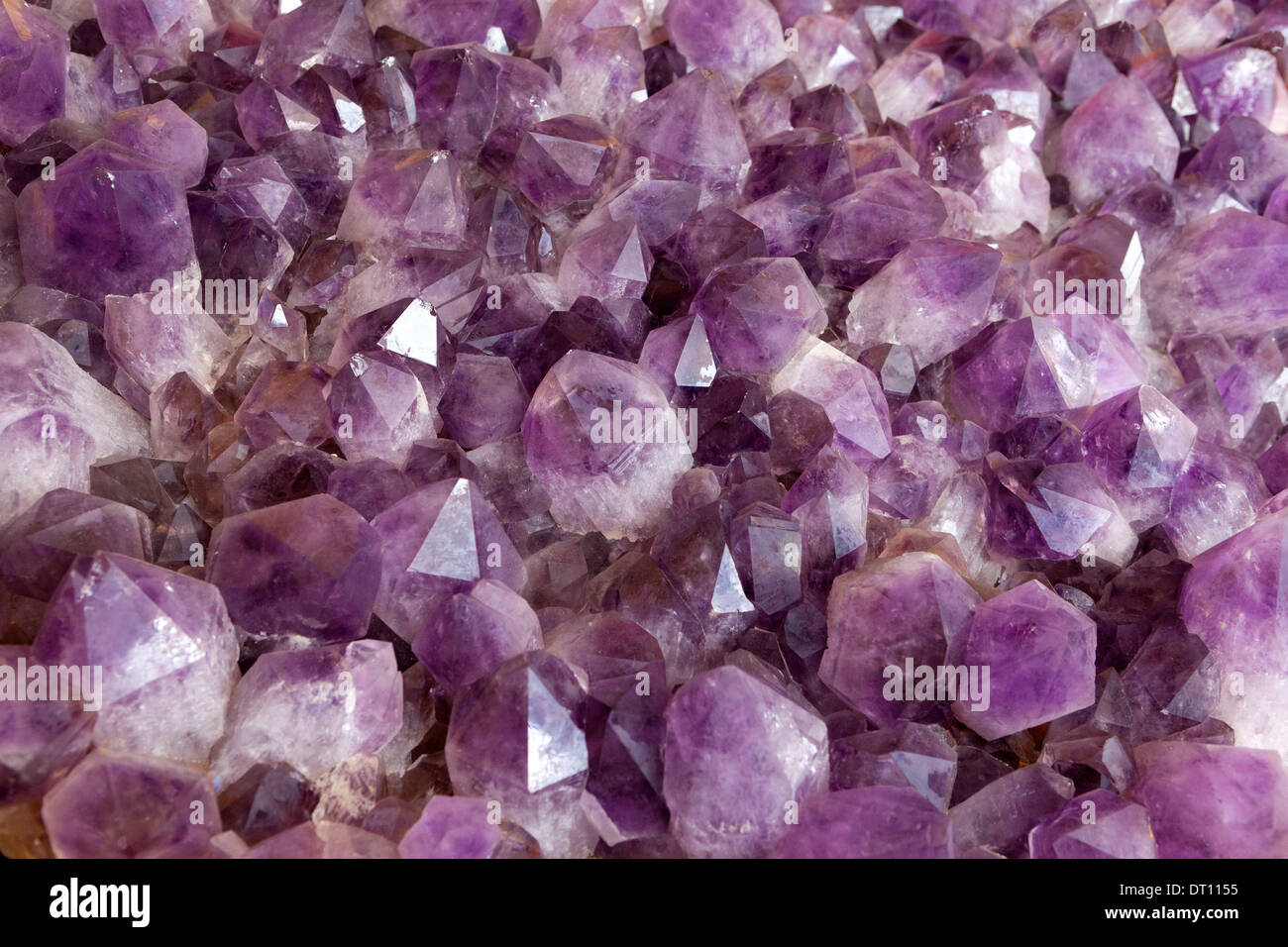 Amethyst is a violet variety of quartz often used in jewelry. Stock Photo