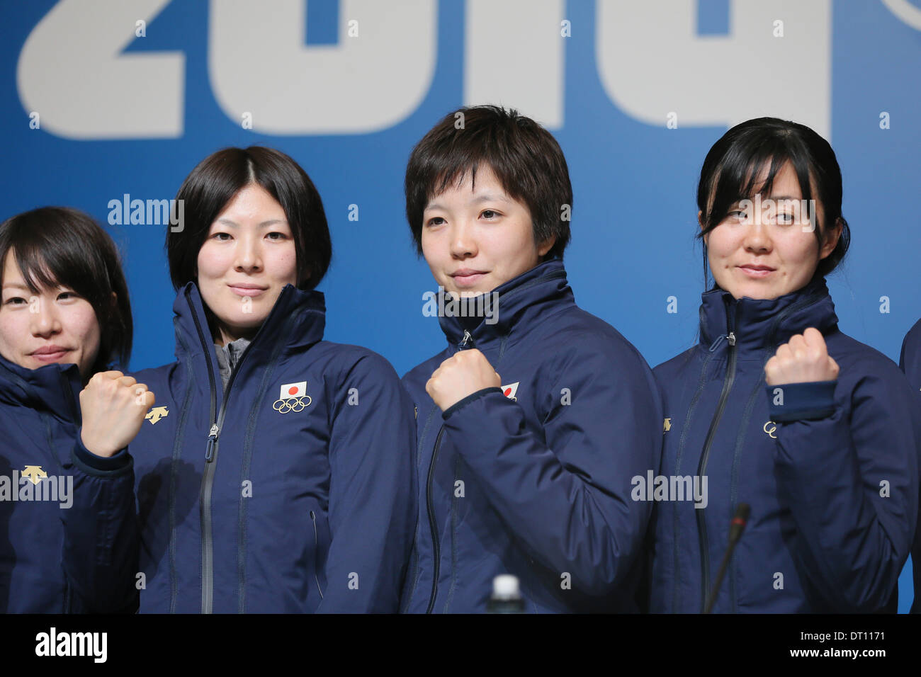 Sochi, Russia. 5th Feb, 2014. (L to R) Shoko Fujimura, Masako Hozumi, Nao  Kodaira, Maki Tabata (JPN) Speed Skating : Japan National team attend a  Press conference at Main press Center during