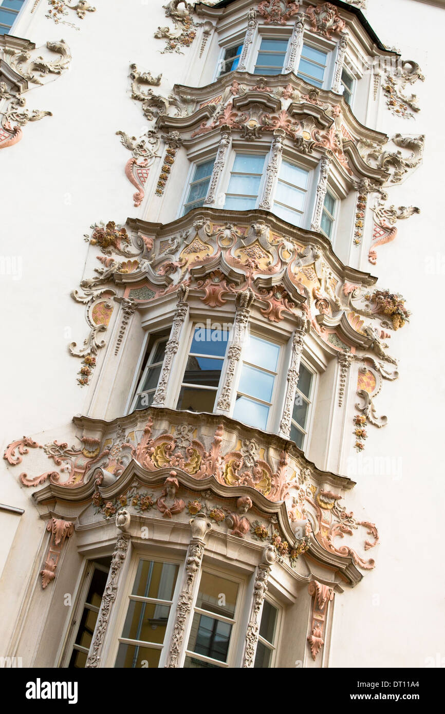 Rococo Baroque style Tyrolean architecture of Holblinghaus in Herzog Friedrich Strasse in Innsbruck, the Tyrol, Austria Stock Photo