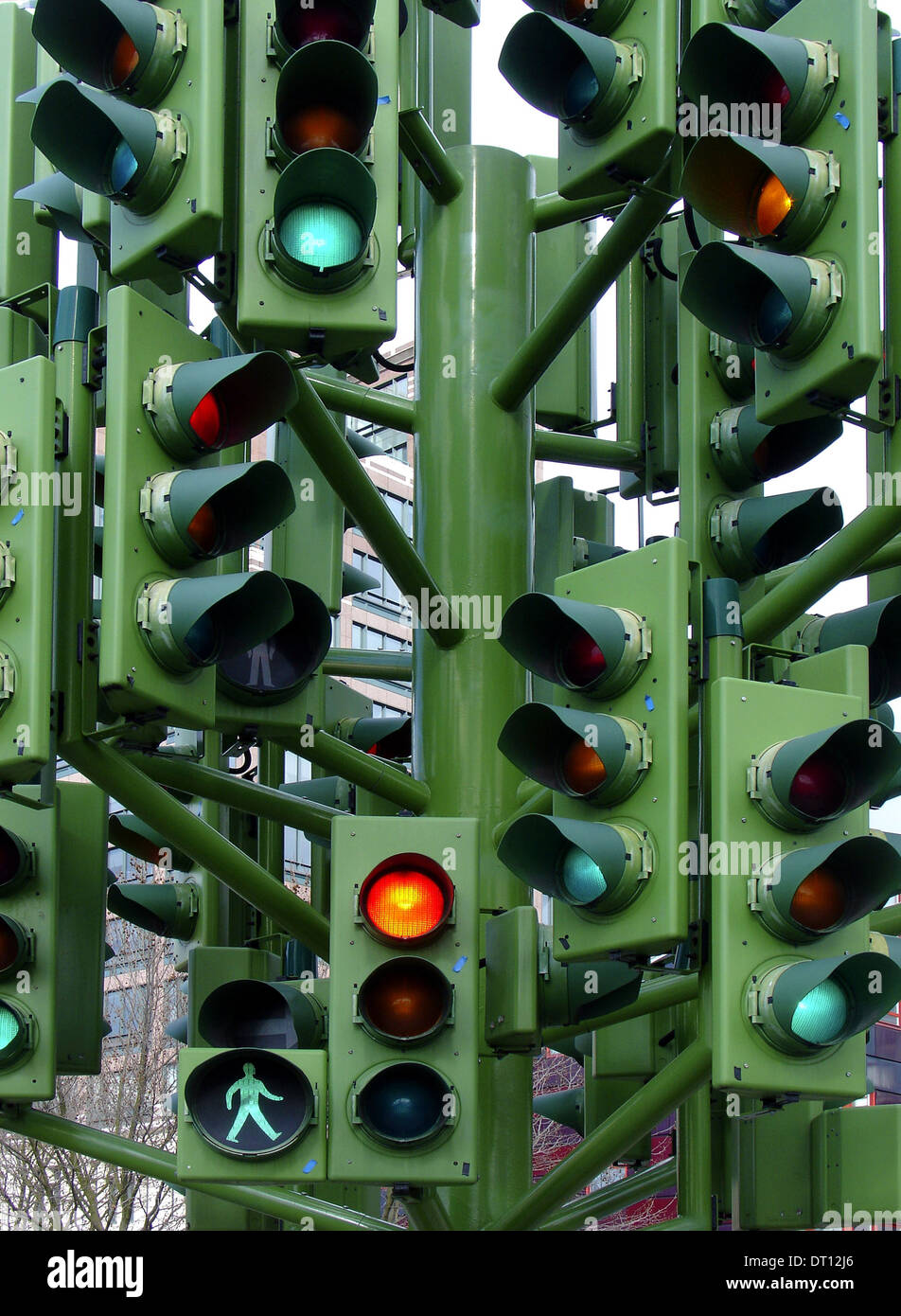 Traffic Light Tree sculpture created by the French sculptor Pierre