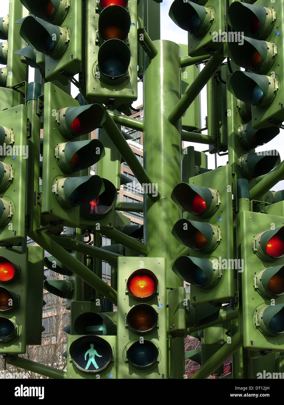 Traffic Light Tree sculpture created by the French sculptor Pierre