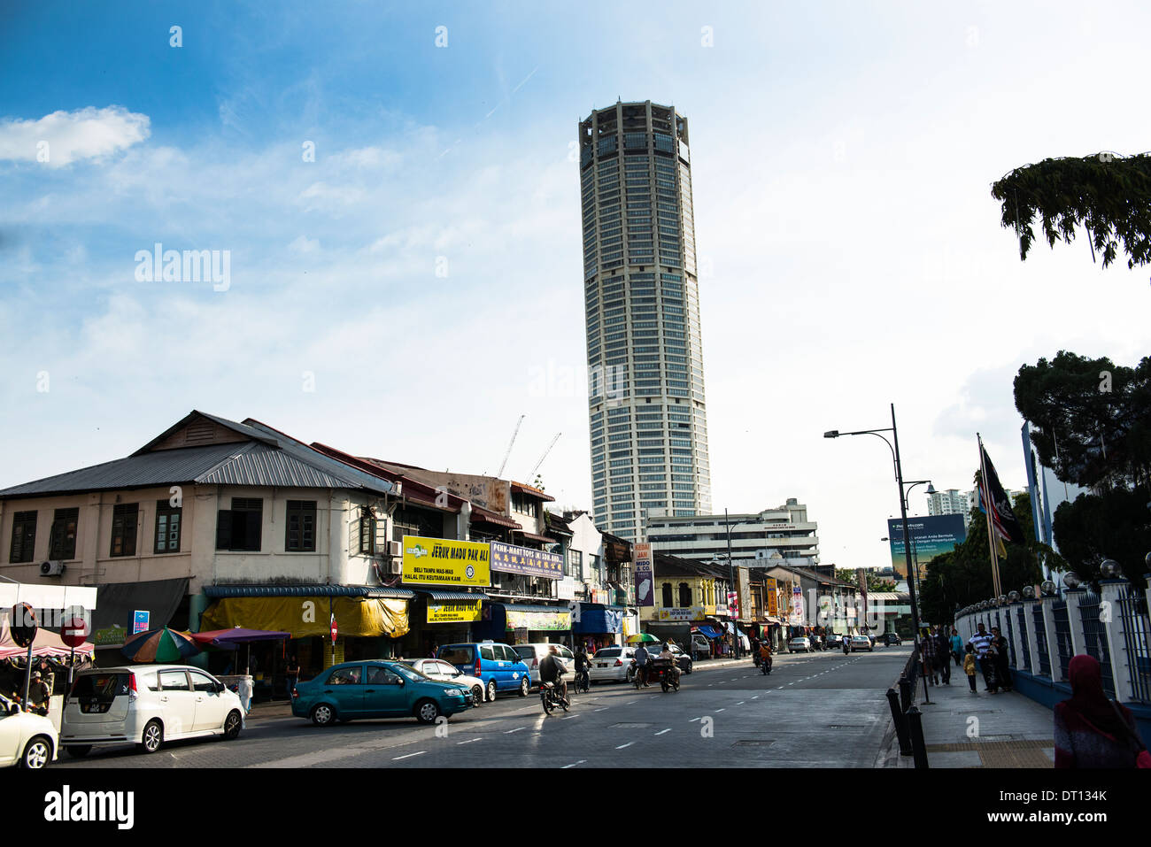 The center of old Georgetown and the Komtar tower in Penang. Stock Photo