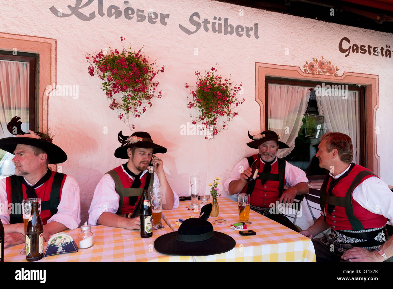 Group of men at beer festival in the village of Klais in Bavaria, Germany Stock Photo