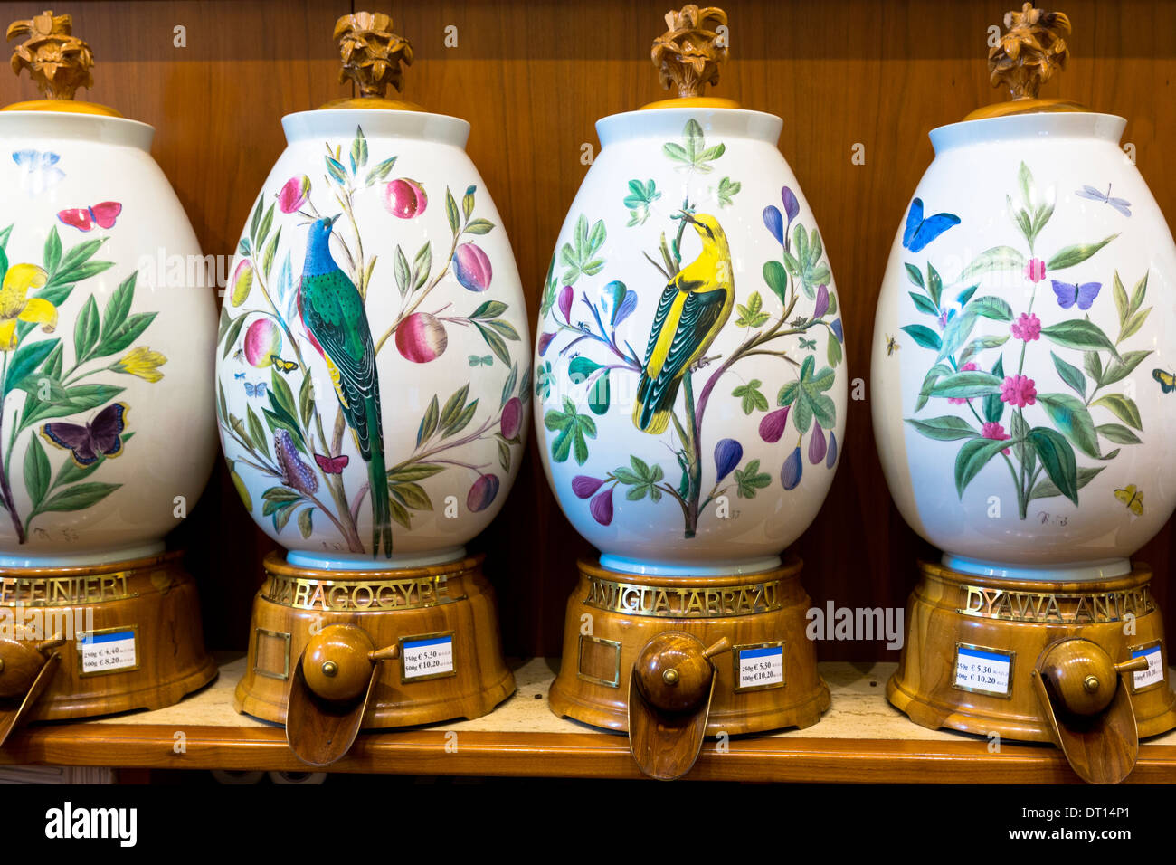 Porcelain coffee dispensers in the famous Dallmayr food store in Munich,  Bavaria, Germany Stock Photo - Alamy