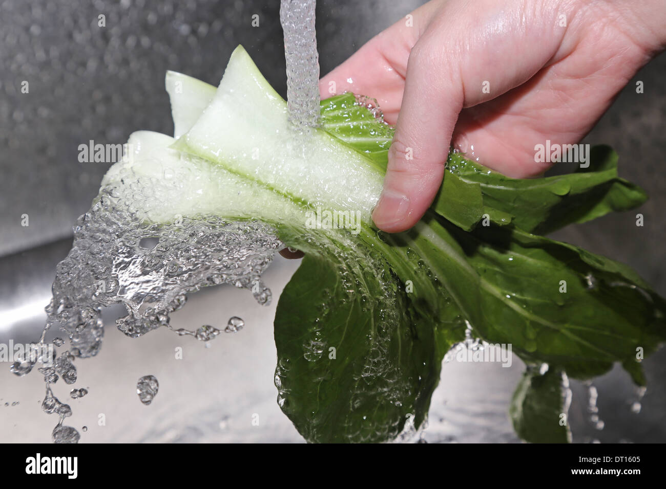 Washing fresh vegetables in the kitchen Stock Photo