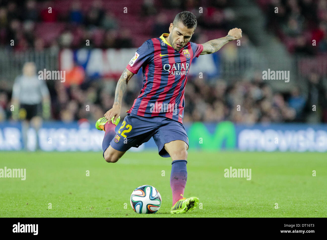 Barcellona, Spain. 5th Feb, 2014. BARCELONA, ESPANA - FEBRERO 5: Dani Alves en el partido entre el FC Barcelona y la Real Sociedad, correspondiente al partido de ida de semifinales de la Copa del Rey en el Estadio del Camp Nou el 5 de febrero de 2014 en Barcelona, Espana, Credit:  Mikel Trigueros/NurPhoto/ZUMAPRESS.com/Alamy Live News Stock Photo