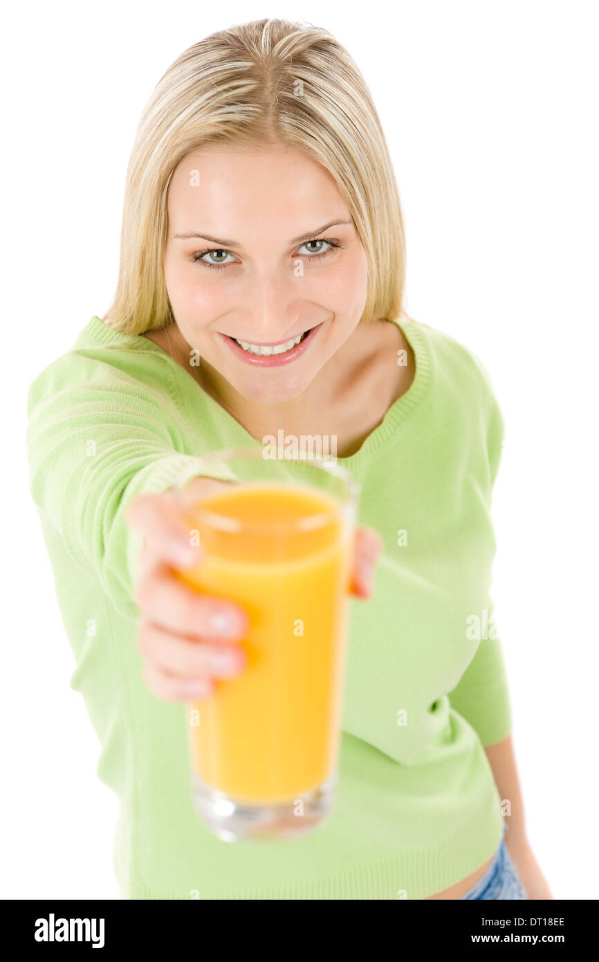 Healthy lifestyle woman with orange juice Stock Photo Alamy