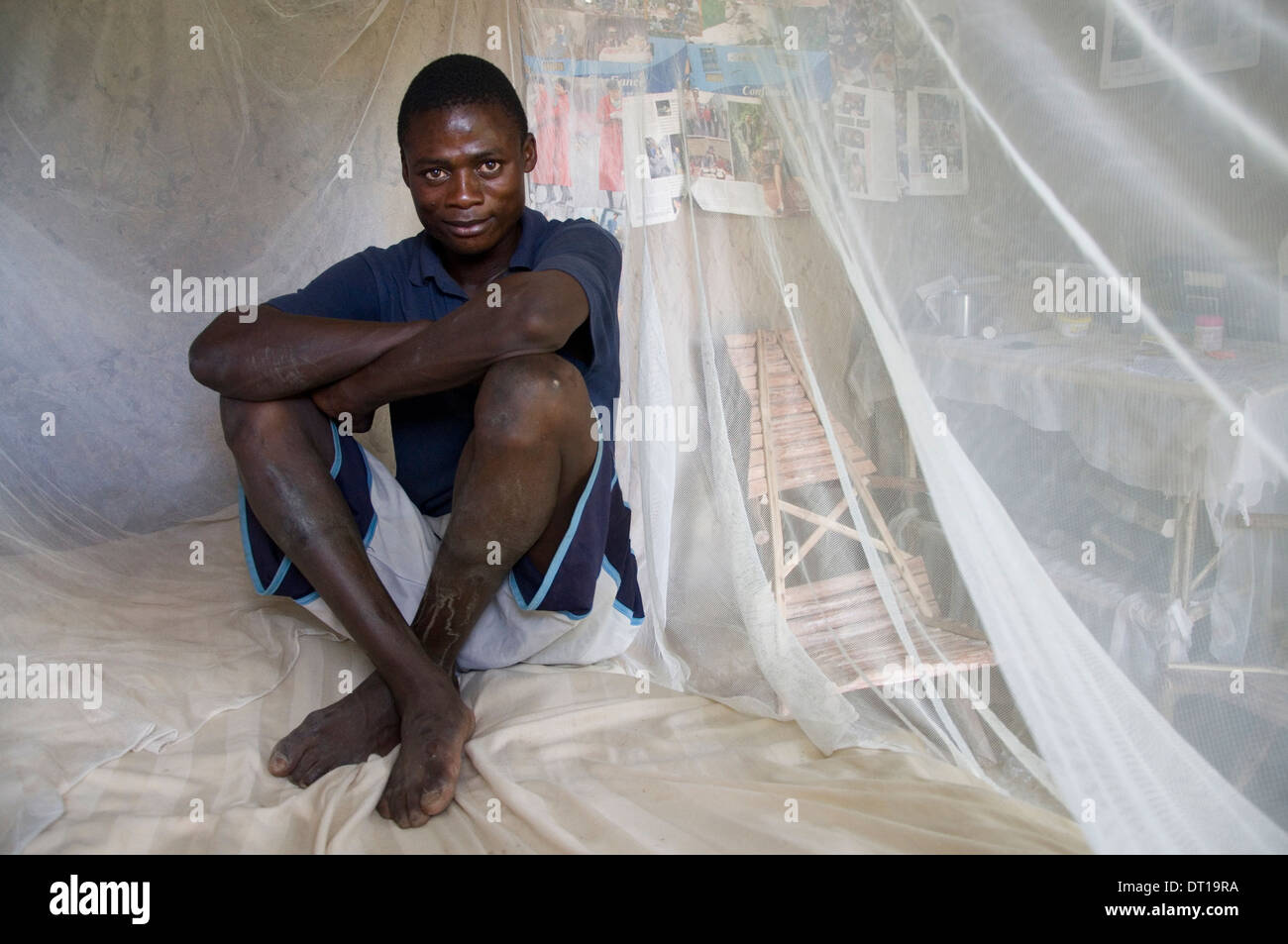 In many poor homes across DRC the mosquito net is the only protection against malaria Stock Photo