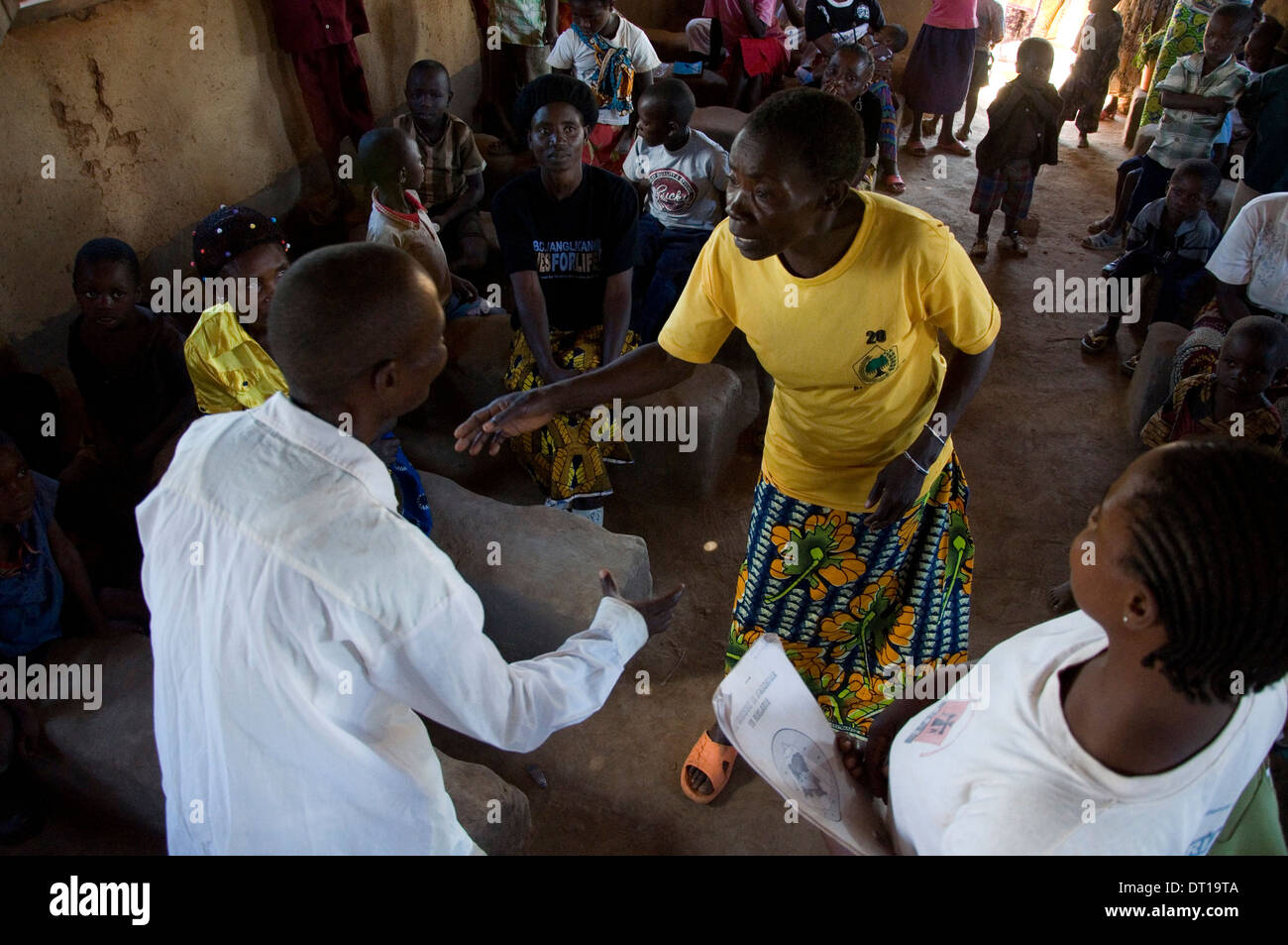 A play is performed in a rural church in the Democratic Republic of Congo, drama is used as a means of education around the Stock Photo