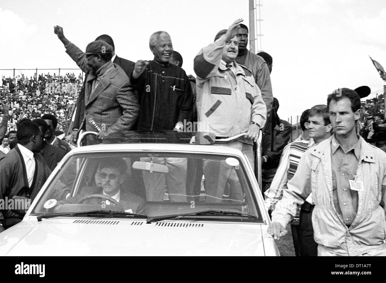 NELSON MANDELA ANC, BUTHELEZI IFP, AND PIK BOTHA NP ADDRESS A PEACE RALLY EAST OF JOHANNESBURG PRIOR TO THE 1994 DEMOCRATIC Stock Photo