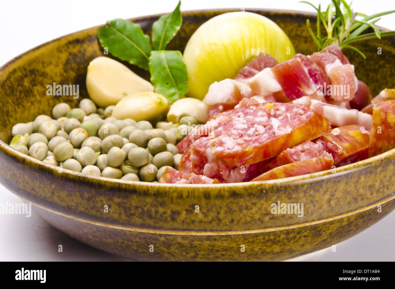 pea soup and ingredients Stock Photo