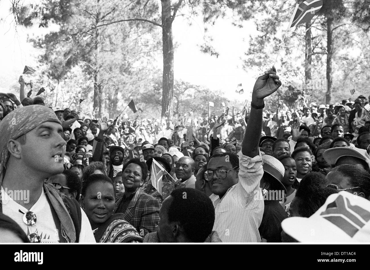 People celebrate the beginging of democracy in South Africa at the Union Building during the inorgeration of South Africa's Stock Photo