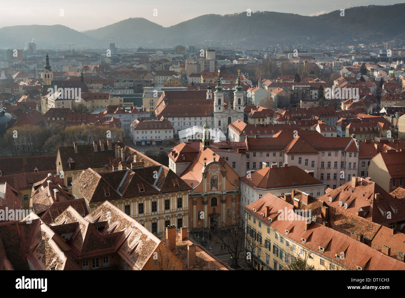 View from the Schlossberg to the old town of Graz Stock Photo