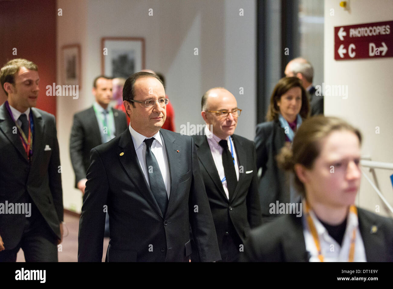 Belgium, Brussels : François Hollande, President of the French Republic, with Bernard Cazeneuve, Ministry of Foreign Affairs Stock Photo