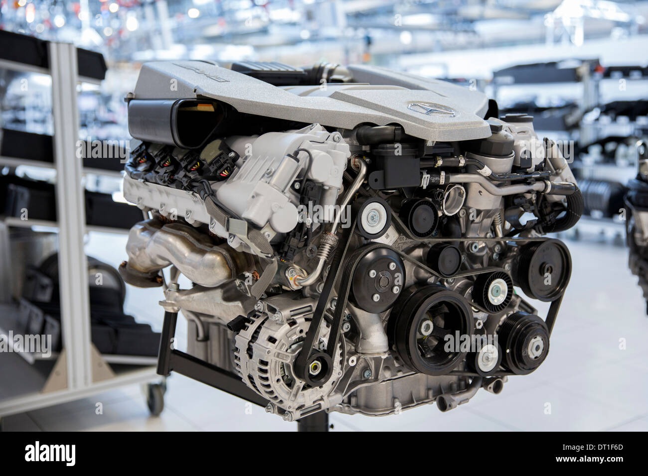 Mercedes-AMG engine production factory in Affalterbach in Germany - M156 6.3 litre V8 AMG engine on display Stock Photo