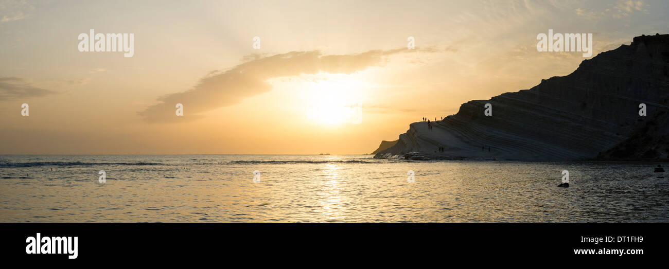 Scala dei Turchi silhouetted at sunset, Realmonte, Agrigento, Sicily, Italy, Mediterranean, Europe Stock Photo