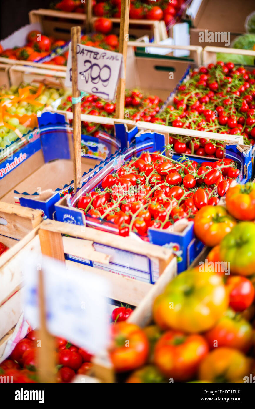 Tomatoes for sale at Capo Market, a fruit, vegetable and general food