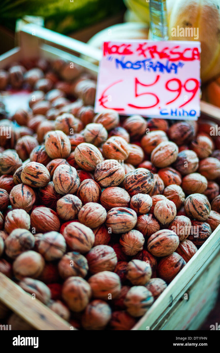 Walnuts for sale at Capo Market, a fruit, vegetable and general food market in Palermo, Sicily, Italy, Europe Stock Photo